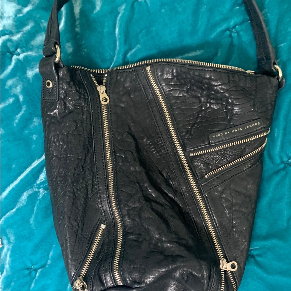 Mark Jacobs black biker bucket bag with zippers!